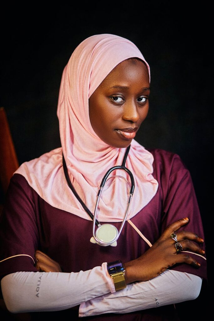 confident female doctor with stethoscope portrait